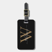 Black Gold Monogram Script Name Stylish ラゲッジタグ (正面縦)