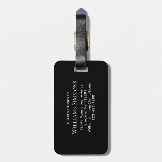 Black Gold Monogram Script Name Stylish ラゲッジタグ (裏面縦)