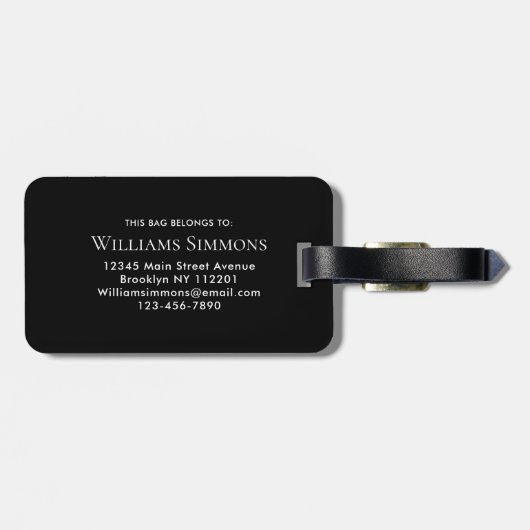 Black Gold Monogram Script Name Stylish ラゲッジタグ (裏面横)