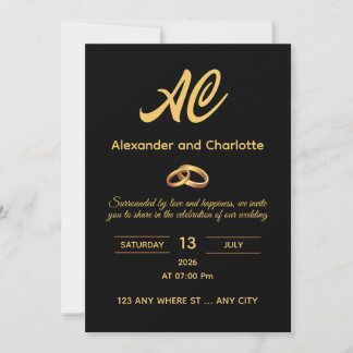 Black Gold Monogram Wedding Invitation 招待状