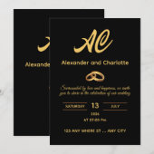Black Gold Monogram Wedding Invitation 招待状 (正面/裏面)