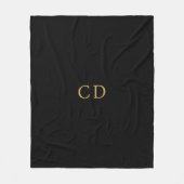 Black gold monogrammed initials luxury フリースブランケット (正面)