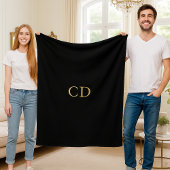 Black gold monogrammed initials luxury フリースブランケット