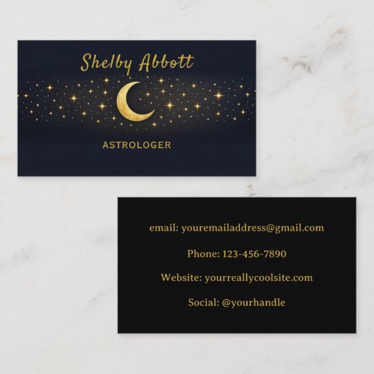 Black & Gold Moon and Stars Business Card 名刺 (正面/裏面)