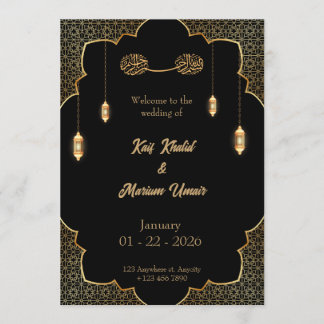 Black & Gold Muslim wedding invitation Editable 招待状