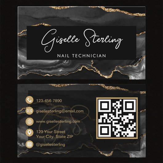 Black Gold Nail Technician QR Code   名刺