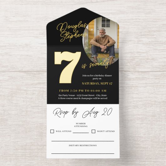 Black Gold Name Photo Milestone Birthday オールインワン招待状 (内側)