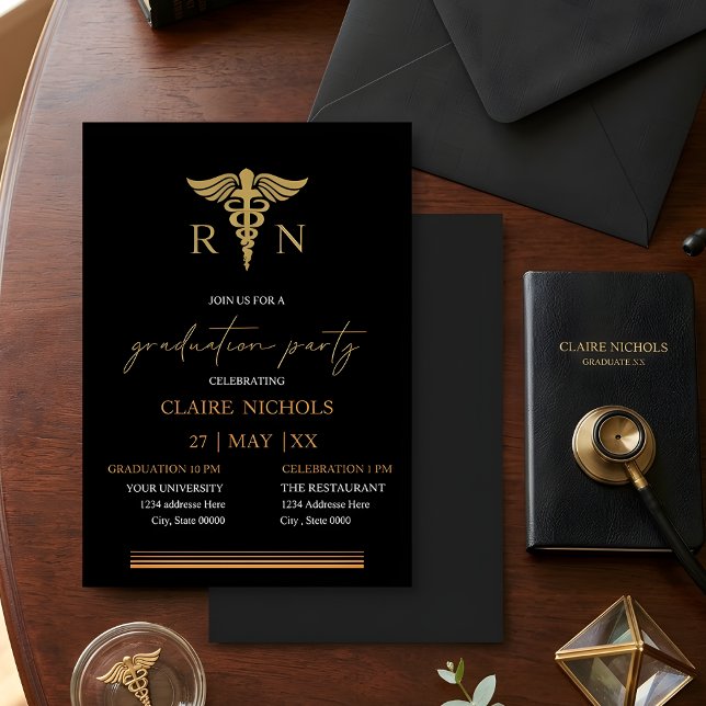 Black Gold Nurse graduation party neutral gender  (クリエイターアップロード済み)