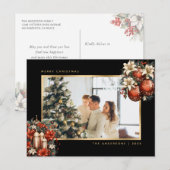 Black Gold Ornaments Botanical Photo Christmas シーズンポストカード (正面/裏面)