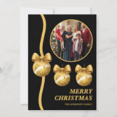 Black & Gold Ornaments Family Christmas Photo シーズンカード (正面)