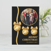 Black & Gold Ornaments Family Christmas Photo シーズンカード (スタンド正面)