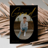 Black & Gold Oval Photo Modern Script Graduation 招待状
