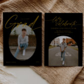 Black & Gold Oval Photo Modern Script Graduation 招待状