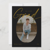 Black & Gold Oval Photo Modern Script Graduation 招待状 (正面)