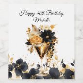 Black Gold Party Cocktails Drink Florals ワインラベル (シングルラベル)