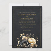Black & Gold Peony Gothic Wedding Invitation 招待状 (正面)