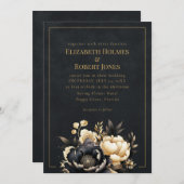 Black & Gold Peony Gothic Wedding Invitation 招待状 (正面/裏面)
