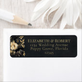 Black & Gold Peony Wedding Address Labels ラベル (インサイチュ)