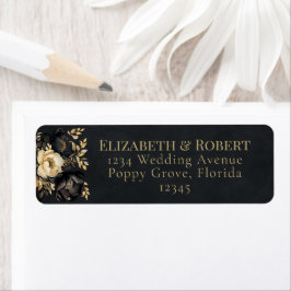 Black & Gold Peony Wedding Address Labels ラベル