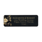 Black & Gold Peony Wedding Address Labels ラベル (正面)