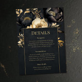 Black & Gold Peony Wedding Details Card 招待状