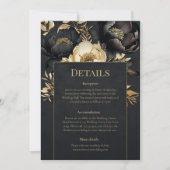 Black & Gold Peony Wedding Details Card 招待状 (正面)