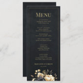 Black & Gold Peony Wedding Menu Card メニュー (正面/裏面)