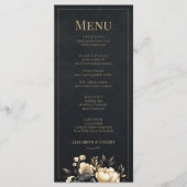 Black & Gold Peony Wedding Menu Card メニュー (正面)