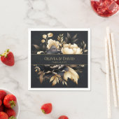 Black & Gold Peony Wedding Napkins スタンダードカクテルナプキン (インサイチュ)