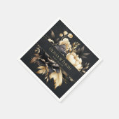 Black & Gold Peony Wedding Napkins スタンダードカクテルナプキン (角)