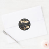 Black & Gold Peony Wedding Round Sticker ラウンドシール (封筒)