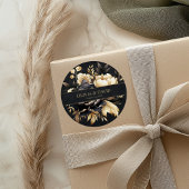 Black & Gold Peony Wedding Round Sticker ラウンドシール
