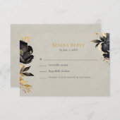 Black & Gold Peony Wedding RSVP Card (正面/裏面)
