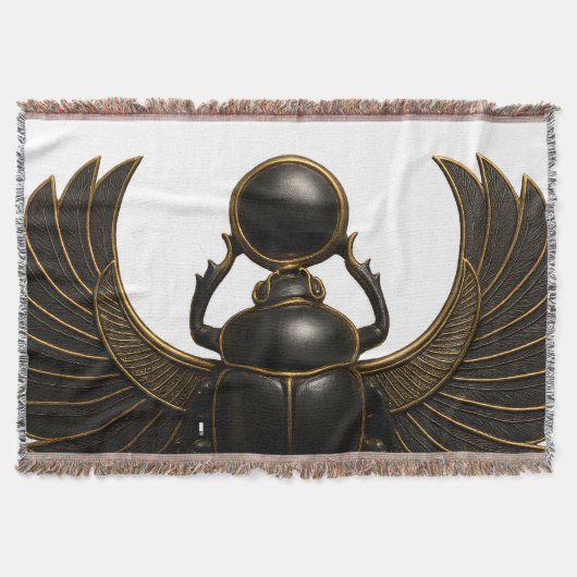 Black & Gold Pharaonic Beetle Throw Blanket スローブランケット (正面)