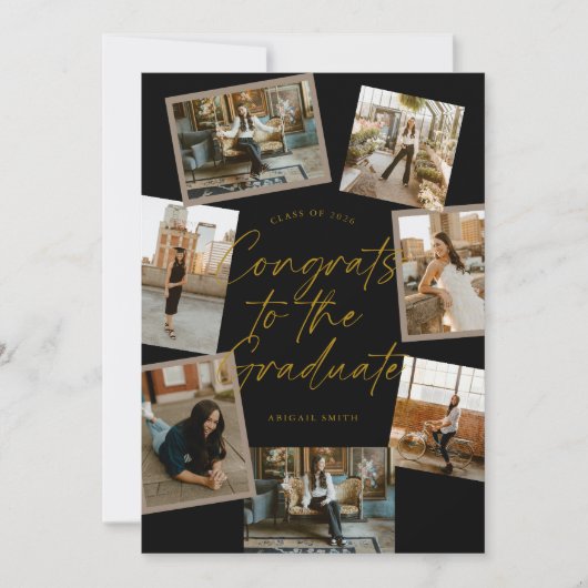 Black & Gold Photo Collage Graduation 案内状 (正面)