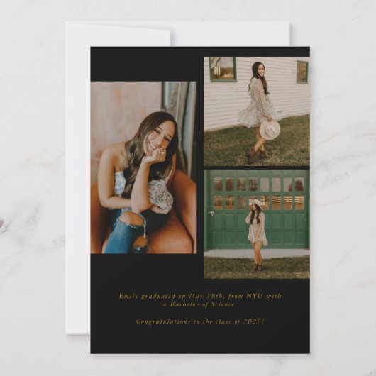 Black & Gold Photo Collage Graduation 案内状 (裏面)