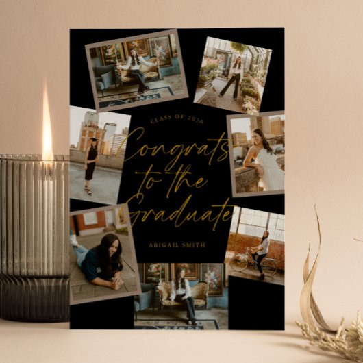 Black & Gold Photo Collage Graduation 案内状