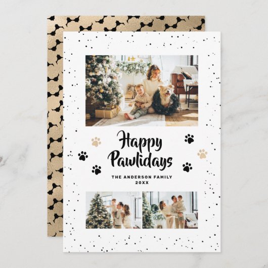 Black Gold Photo Happy Pawlidays Card シーズンカード (正面/裏面)