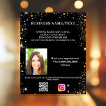Black gold photo qr code instagram business チラシ<br><div class="desc">Personalize and add your business name,  address,  your text,  photo,  your own QR code to your instagram account. Black background,  white text. Decorated with faux gold glitter sparkles.</div>