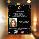 Black gold photo qr code instagram business logo チラシ<br><div class="desc">Personalize and add your business logo,  name,  address,  your text,  photo,  your own QR code to your instagram account. Black background,  white text. Decorated with faux gold glitter sparkles.</div>