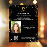 Black gold photo qr code promotion business logo チラシ<br><div class="desc">Personalize and add your business logo,  name,  address,  your text,  photo,  your own QR code to your website. Black background,  white text. Decorated with faux gold glitter sparkles.</div>