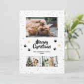 Black Gold Photo Snow Paws Meowy Christmas Card シーズンカード (スタンド正面)