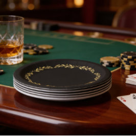 Black & Gold Poker Night Party Plates ペーパープレート