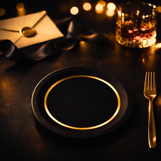 Black & Gold Poker Night Party Plates ペーパープレート