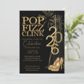 Black Gold Pop Fizz Clink New Years Invitation 招待状 (スタンド正面)