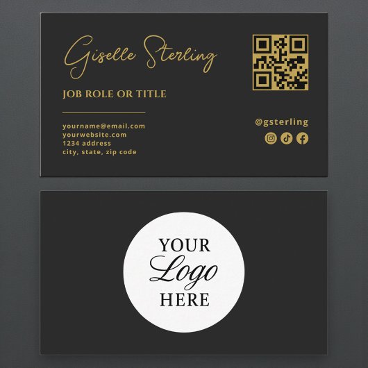 Black & Gold Professional Company Logo QR Code 名刺