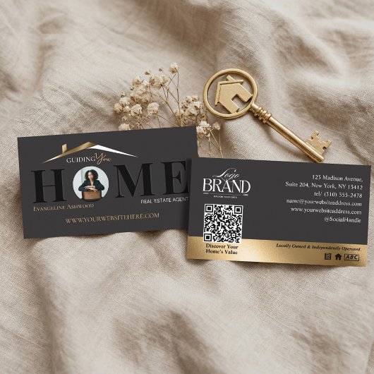 Black Gold Professional Home Real Estate Agent QR 名刺