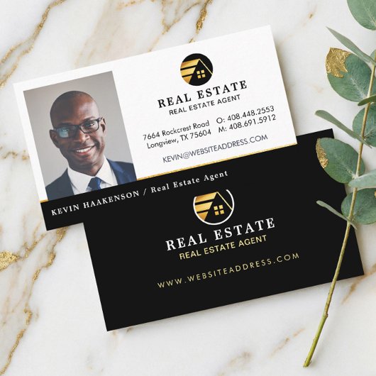 Black Gold Professional Real Estate Agent Photo 名刺