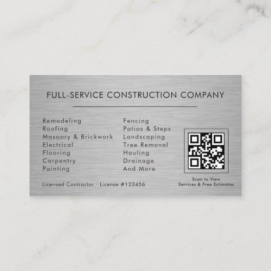 Black Gold QR Code Metal Handyman Construction  名刺 (裏面)