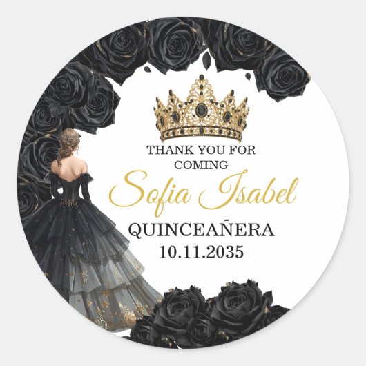Black Gold Quinceañera Custom Sticker ラウンドシール (正面)